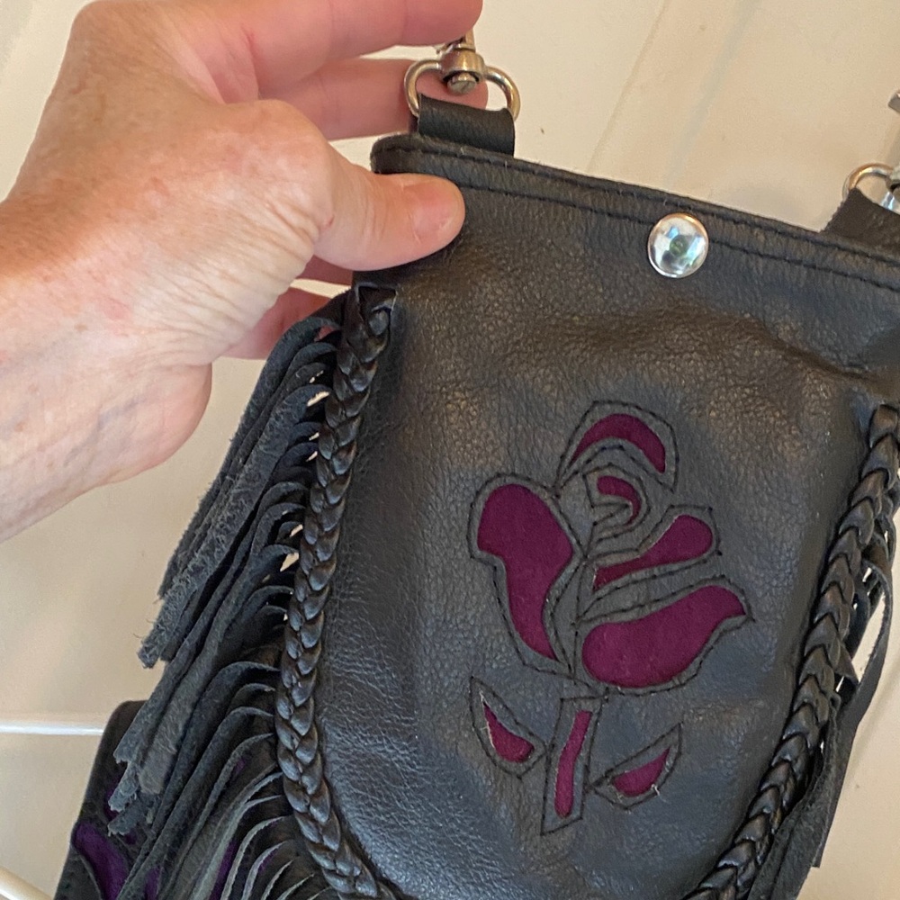 Elegant Black and Purple Leather Crossbody Bag